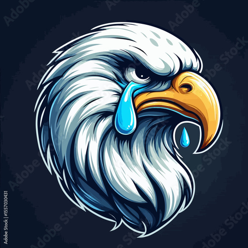 Crying Bald Eagle Head Vector Illustration with Water Tears