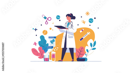 Professional doctor vector graphic design featuring a medical expert in uniform with stethoscope, representing healthcare, medicine, diagnosis, and hospital services, ideal for educational materials, 