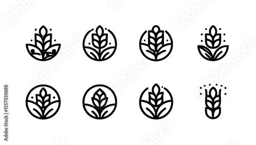 Vector art of eight different wheat icons isolated on white background