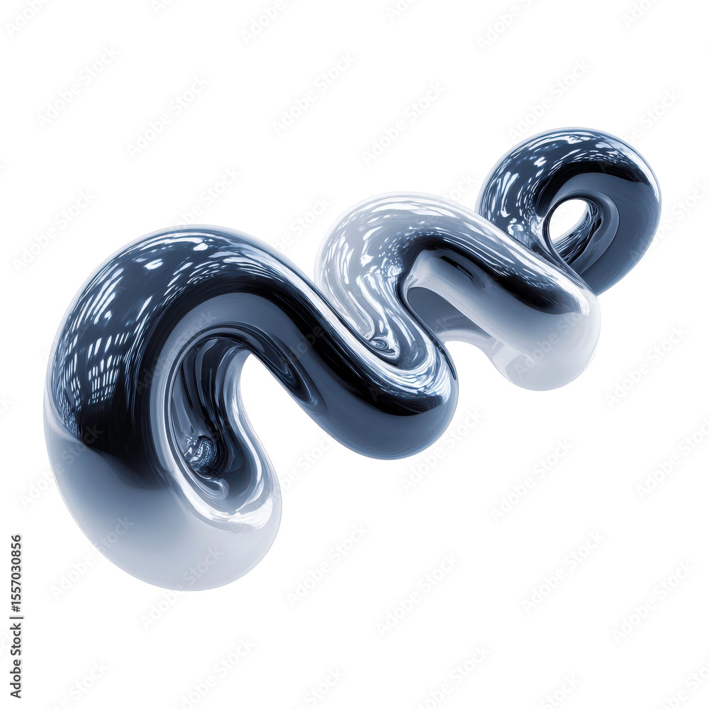 Obraz premium Abstract sculpture of flowing, glossy waves in black and white tones with smooth curves and reflective surfaces creating a dynamic visual effect