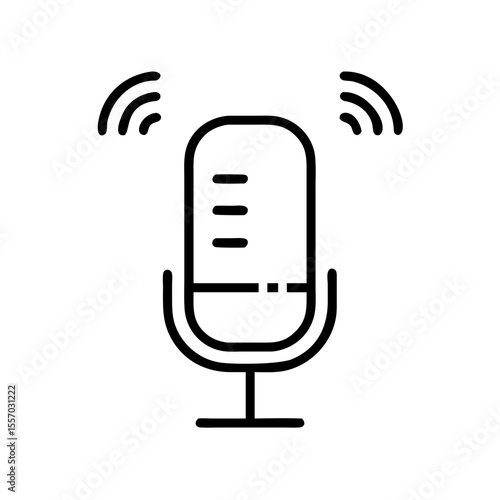 Microphone icon with sound waves in minimalist outline design  