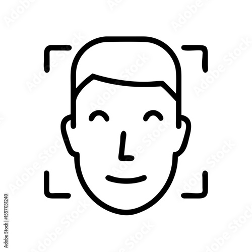 Smiling man in line art style with facial recognition frame  