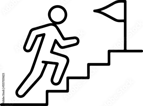 Person climbing stairs towards a flag representing success and achievement