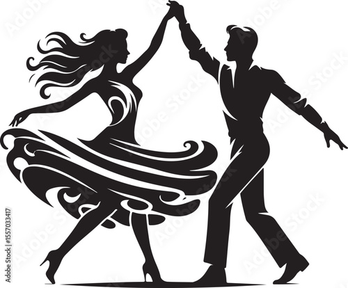 Stylish and elegant silhouette of a couple performing a passionate ballroom dance in rhythm