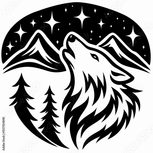 Majestic Arctic Wolf Howling Under Starlit Mountains A Dreamy Night Scene