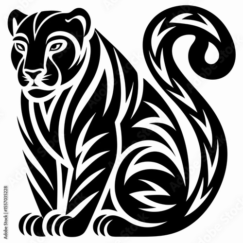 Tribal Style Black Panther Illustration Majestic Jungle Cat Design