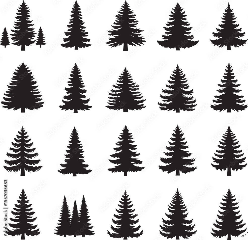 Obraz premium Pine Tree Silhouette Collection Vector Coniferous Forest Icons