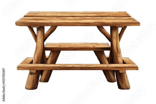 Rustic Picnic Table Illustration Hand Drawn Wood Furniture Backyard Decor Outdoor Dining on transparent background