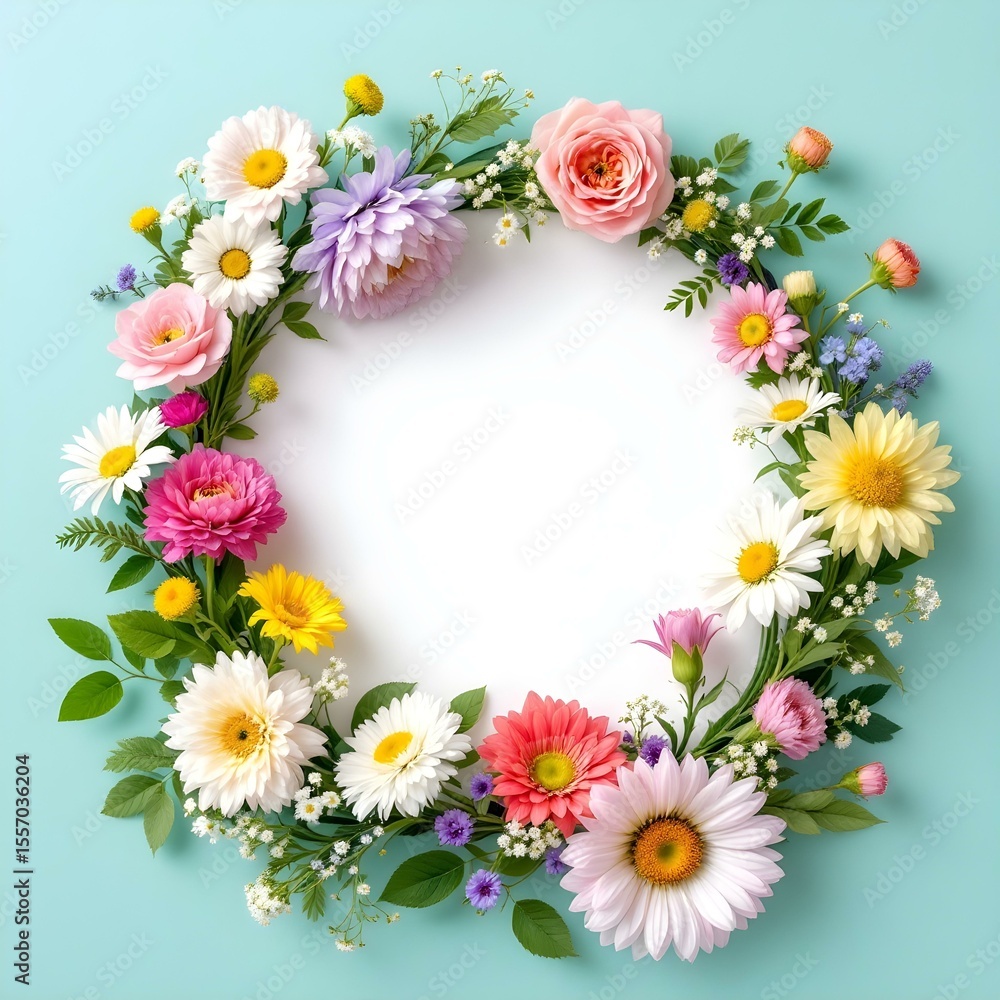 Fototapeta premium Colorful Floral Frame with Empty Center for Design