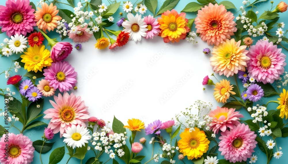 Fototapeta premium Colorful Floral Frame with Empty Center for Design
