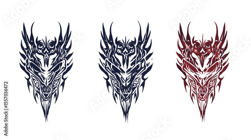 Sharp-featured dragon head tattoo design in detailed vector art – fierce mythical creature illustration with bold lines and tribal style elements