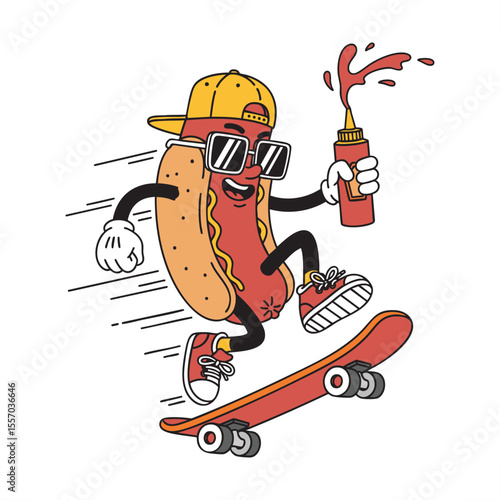 Skater hotdog with soda cartoon for youth fashion