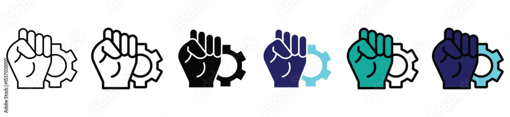 Empowerment and Action Icon Set – Multicolored Fist and Gear Symbols Representing Strength, Motivation, Leadership, and Productivity Empowerment and Action Icon Set – Multicolored Fist and Gear Symbols Representing Strength, Motivation, Leadership, and Productivity