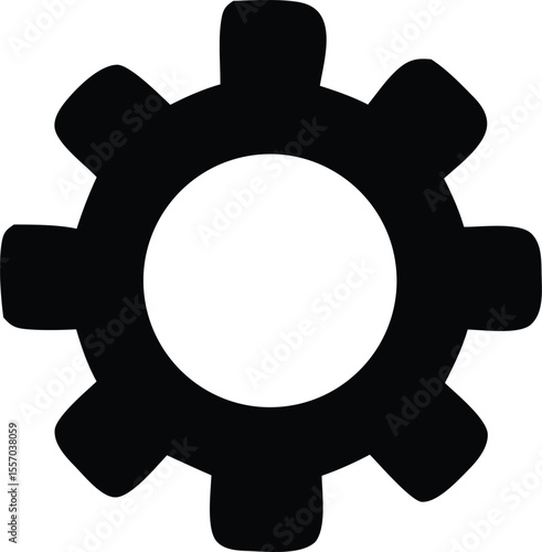 A Simple Black Gear Icon with Rounded Edges and a White Center Representing Settings Configuration or Mechanical Processes in a Clean and Modern Design