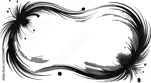 Abstract black and white frame with brush strokes and ink splatters design art