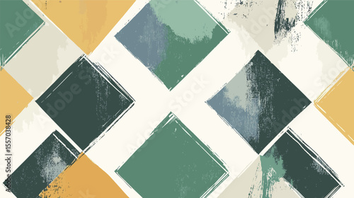 Dynamic gouache diamond grid pattern – colorful geometric background with hand-painted texture