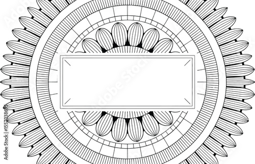 Abstract monochrome design with radial pattern and zenith text in center box