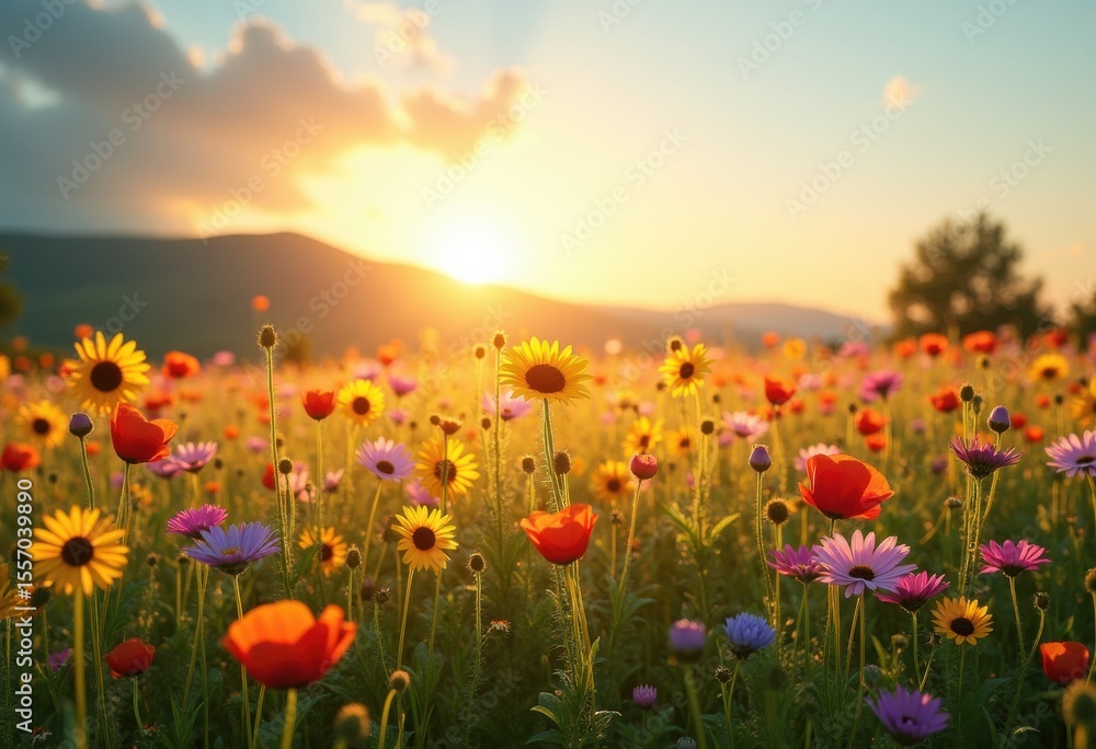 vibrant wildflower meadow sunrise nature scene colorful blossoms radiant sunbeams, flowers, sunlight, vivid, scenery, field, landscape, vista, vegetation vibrant wildflower meadow sunrise nature scene colorful blossoms radiant sunbeams, flowers, sunlight, vivid, scenery, field, landscape, vista, vegetation
