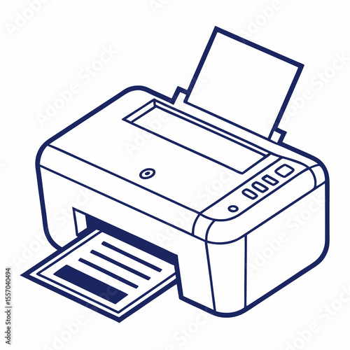 Simple line art icon of a modern printer printing a document