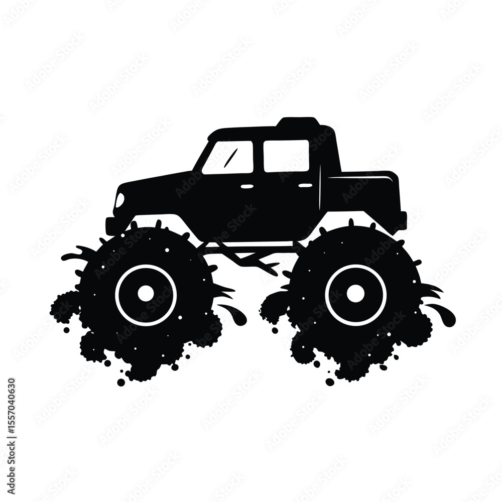 Obraz premium Monster truck silhouette vector , Black Monster truck silhouette 
