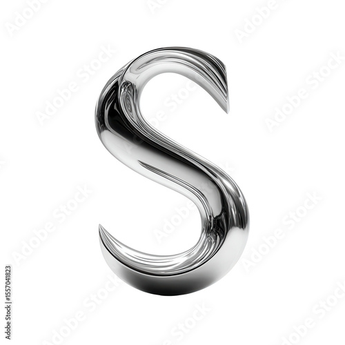 Stylish metallic letter S with a sleek, modern design. transparent background