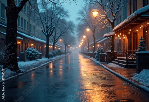 wet pavement snowflakes raindrops reflections surface texture street scene atmosphere beauty nature weather, winter, droplet, urban, landscape, water, shimmer