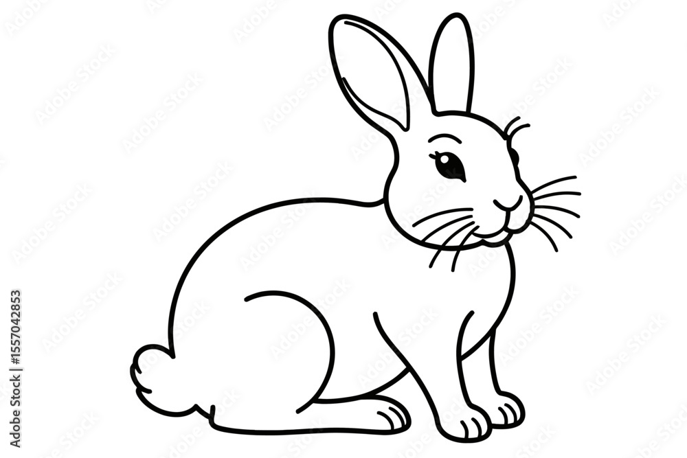 Obraz premium Cute Bunny Outline Illustration-Adorable Rabbit Drawing for Coloring Pages-Simple Black and White Bunny Clipart-Perfect for Easter Projects and Kids Crafts