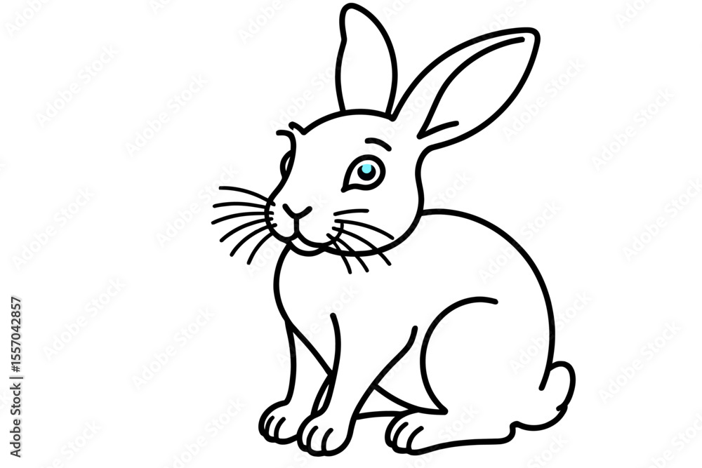 Obraz premium Cute Bunny Outline Image- Adorable Rabbit Illustration for Coloring Pages- Perfect Easter Design- Simple Black and White Rabbit Drawing- Ideal for Kids Activities