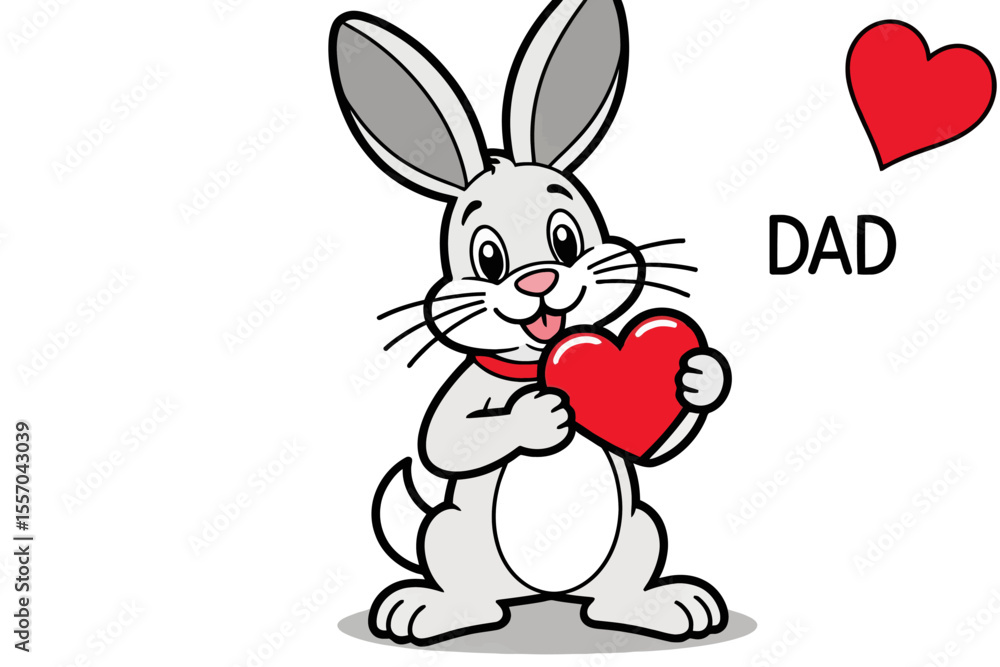 Fototapeta premium Cute Bunny with Heart for Dad-Happy Fathers Day Card-Bunny Cartoon Illustration-I Love You Dad-Perfect Fathers Day Gift-Show Your Love to Dad with this Adorable Bunny