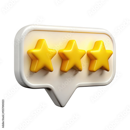 Three yellow stars rating feedback isolated on transparent background
