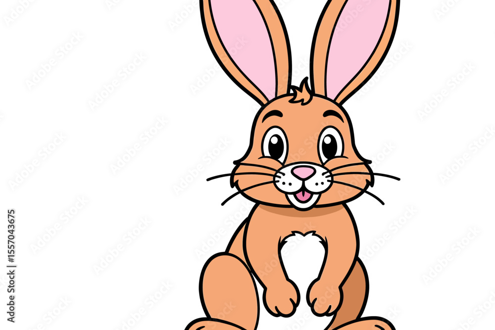 Fototapeta premium Cute Cartoon Rabbit Illustration - Cheerful Easter Bunny Graphic - Adorable Animal Clip Art for Kids Projects - Happy Springtime Design Element