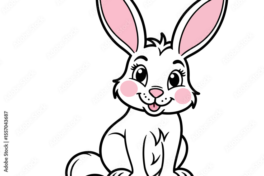 Obraz premium Cute Cartoon Rabbit Illustration- Easter Bunny Graphics for Kids- Happy Spring Animal Clip Art- Smiling White Bunny Character Design for Children's Books