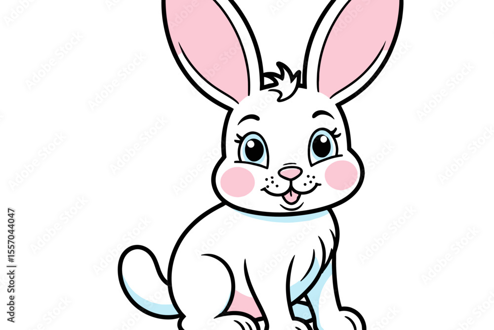 Obraz premium Cute Cartoon White Rabbit Illustration-Easter Bunny Clip Art-Adorable Animal Character with Big Ears and Blue Eyes-Perfect for Kids Projects