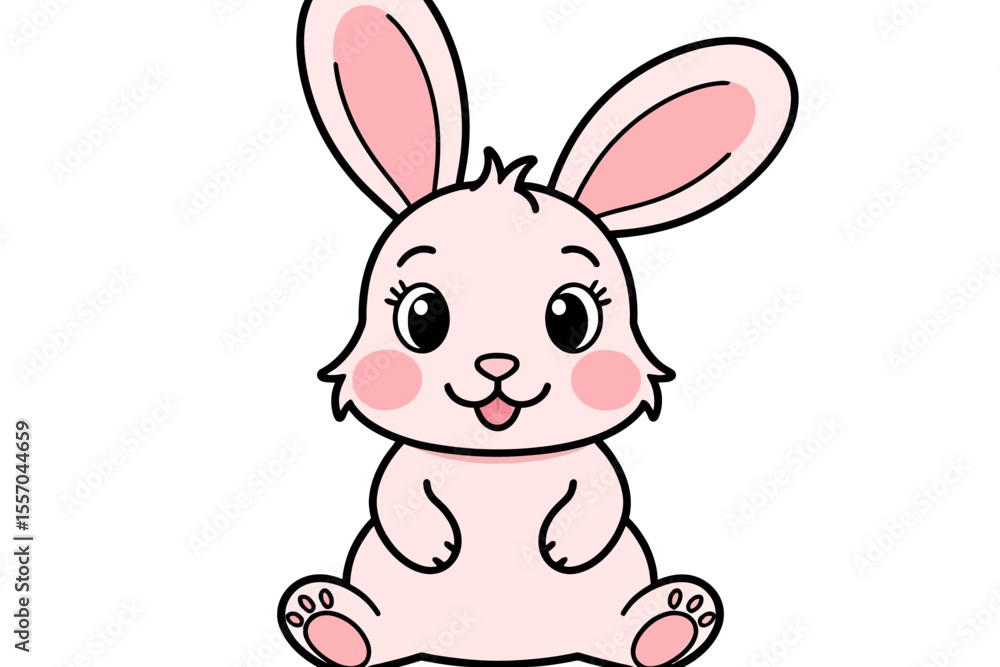 Obraz premium Cute Pink Bunny Cartoon Illustration-Adorable Rabbit Character for Kids-Easter Bunny Graphic-Smiling Bunny Artwork-Animal Clipart Download