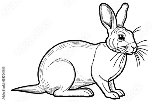 Cute Rabbit Line Art Illustration - Black and White Bunny Drawing for Coloring Pages or Educational Resources - Detailed Hare Image for Kids and Adults