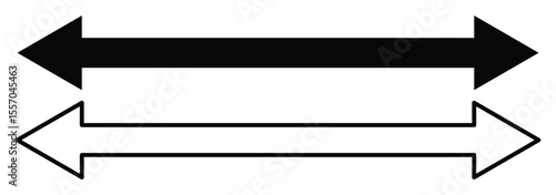 Double arrow icons. Horizontal dual tow side long straight arrow signs vector. Transfer icon. Exchange arrow icon.  Vector illustration of duel side arrow on white background.