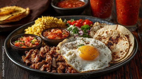 Delicious plate of a variety of mexican food.