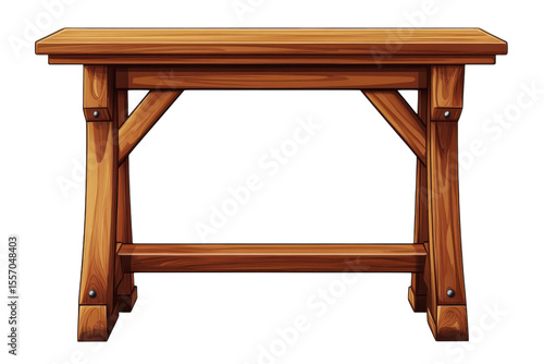 Rustic Wooden Table Illustration Hand Drawn Vintage Brown Wood Grain Texture Furniture Design on transparent background