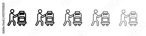 Bellboy with luggage cart icon vector outline symbol or illustration