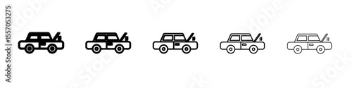 Broken car with open hood icon vector outline symbol or illustration