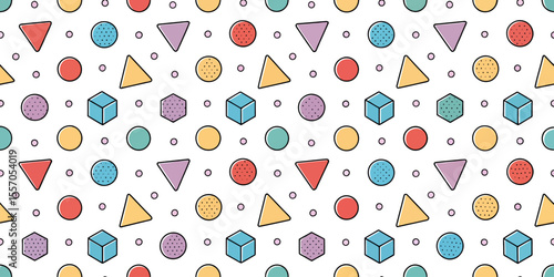 Wallpaper Mural Colorful Geometric Delight: A vibrant and playful design featuring a repeating pattern of various geometric shapes, creating a visually appealing and engaging aesthetic.  Torontodigital.ca