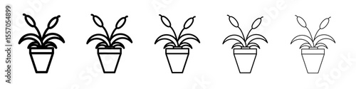 cattails in pot icon vector outline symbol or illustration
