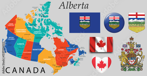 Vector of Alberta provincial coat of arms from Canada. Clean and detailed design for use in education, government, and regional projects.