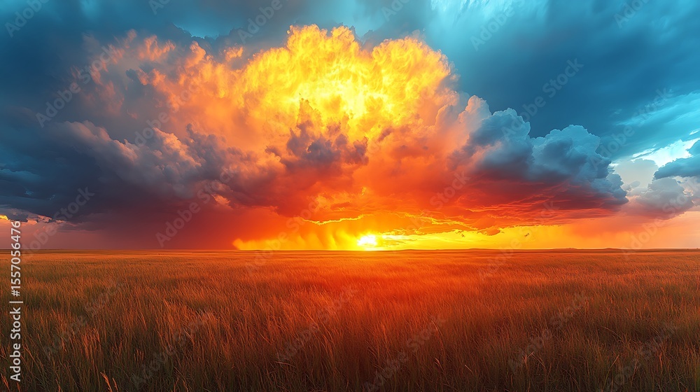 Fototapeta premium Dramatic sunset over wheat field