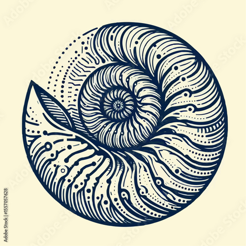 Nautilus shell illustration in a minimalist style on a light background