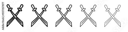 Crossed swords heraldic icon vector outline symbol or illustration