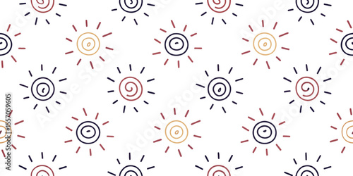 Abstract Sun Pattern Design: A delightful pattern of abstract sun symbols, radiating joy and warmth, perfect for various design applications, the repeating motif brings a cheerful vibe.