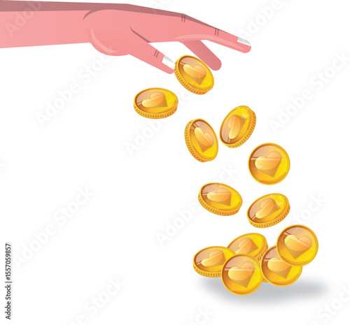 Hand holding a gold coin with yellow cod liver oil gel capsules