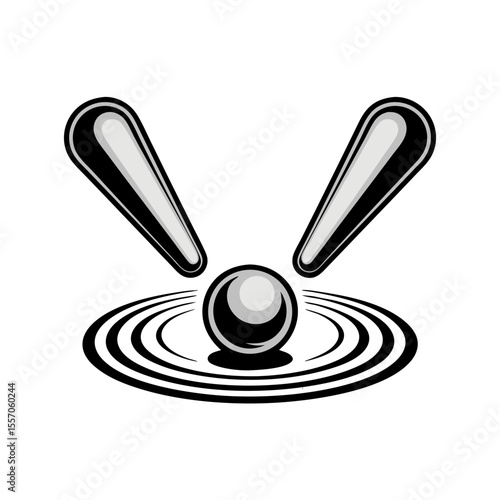 Vector icon of two silver pinball flippers and a ball