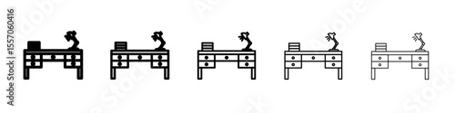 desk icon vector outline symbol or illustration
